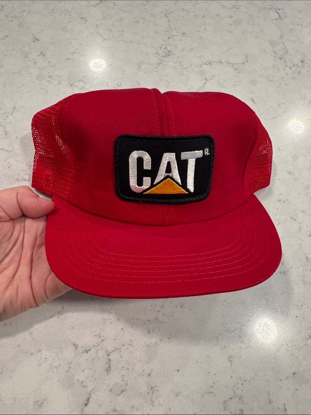 NWT Vintage CAT Caterpillar Tonkin Mesh Trucker Hat Cap Patch Snapback America